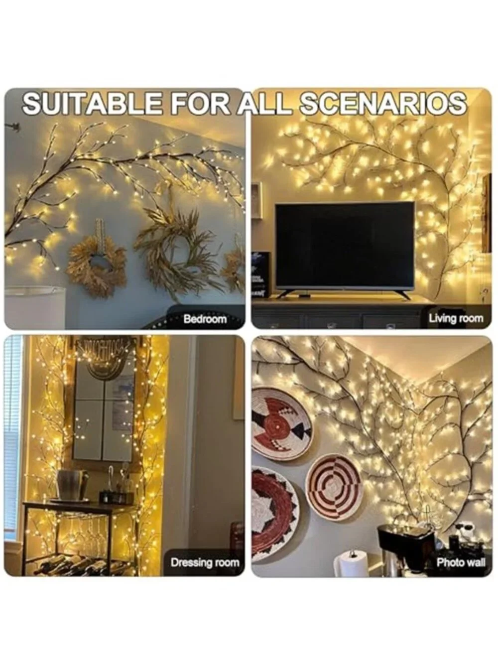 Lighted Willow Vine Branch Lights LED Wall Decor Remote Timer Warm White 144 LED